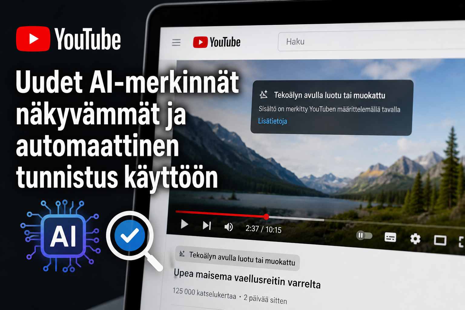 YouTube merkitsee tekoälysisällön