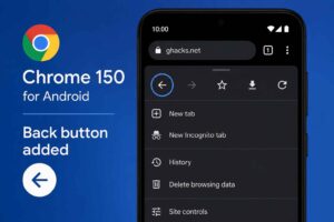 Chrome Android sai takaisin-painikkeen valikkoon